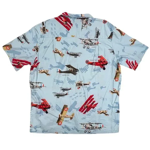 Kalaheo Mens WWII Fighter Plane Hawaiian Shirt Blue Size XL Camp Biplane - Picture 2 of 7